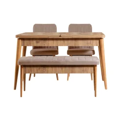 Set tavolo e sedie Dquagliat, Quercia e Cemento<Dmora Cheap