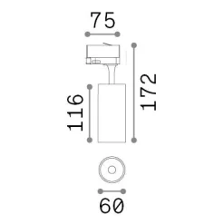 Sistema luce binario FOX 15W CRI90 3000K ON-OFF WH, 8 x 6 x h17 cm,<Dmora New