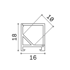 Striscia Led SLOT ANG QUADRO D16xD18 3000 mm AL, 300 x 2 x h2 cm,<Dmora Outlet