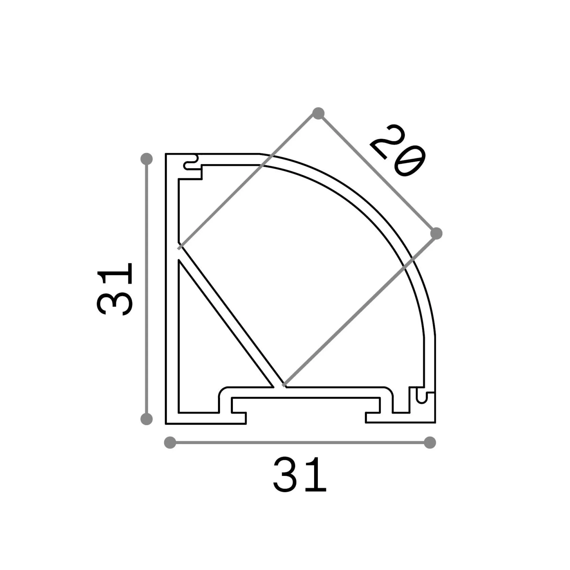 Striscia Led SLOT ANG TONDO D31xD31 3000 mm WH, 300 x 3 x h3 cm,<Dmora Best