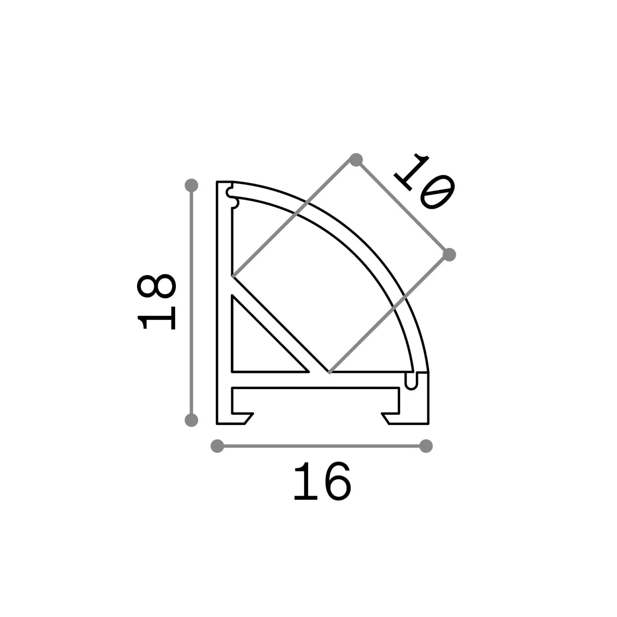 Striscia Led SLOT ANG TONDO D16xD18 3000 mm AL, 300 x 2 x h2 cm,<Dmora Cheap