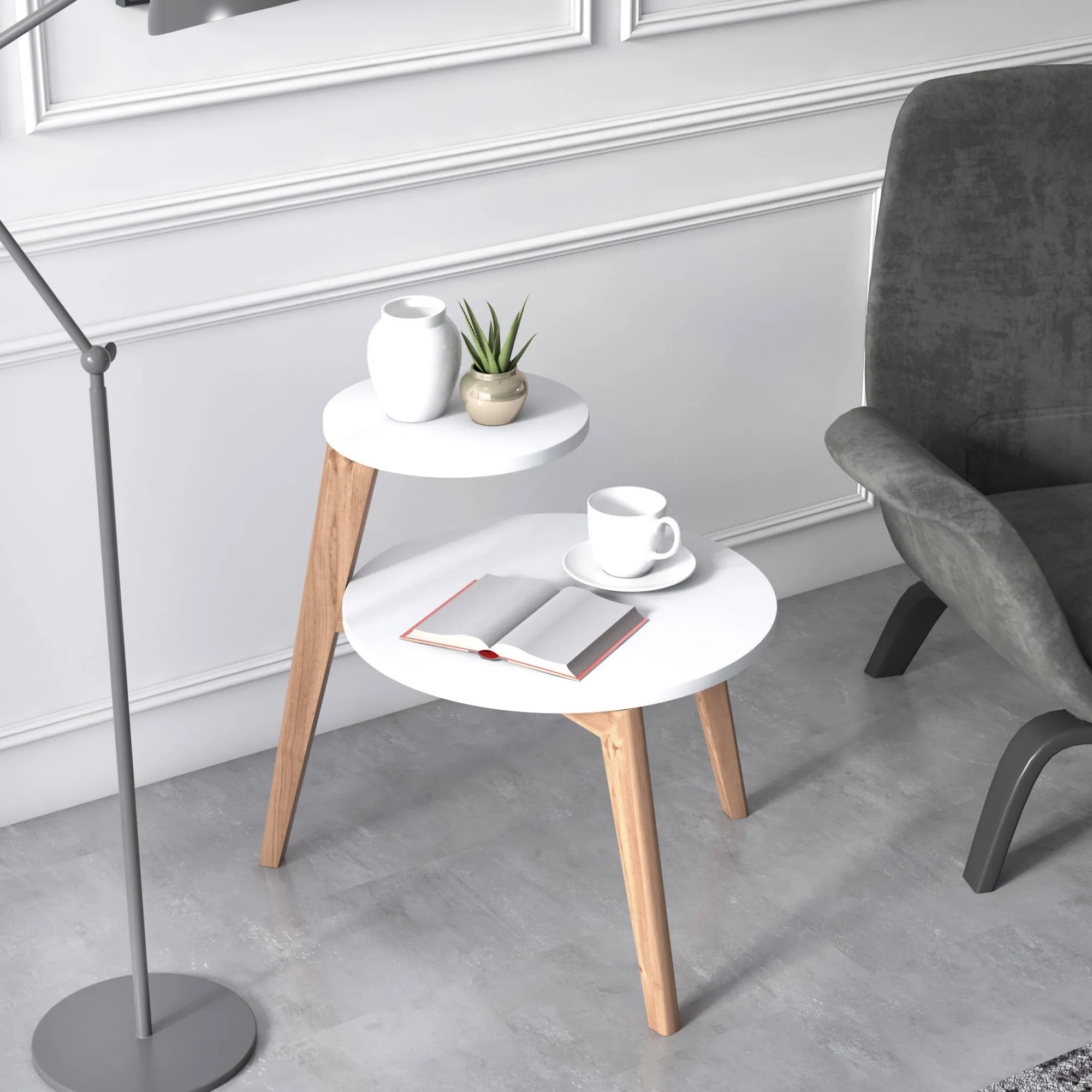 Tavolino da caffè con due piani rotondi, cm 50 x 50 x 62, colore<Dmora Discount