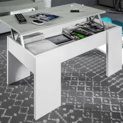 Tavolino da salotto Almas, 100x50h45/56 cm, Bianco e cemento<Dmora Best Sale