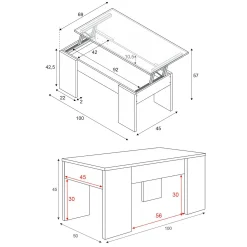 Tavolino da salotto Almas, 100x50h45/56 cm, Bianco e cemento<Dmora Best Sale