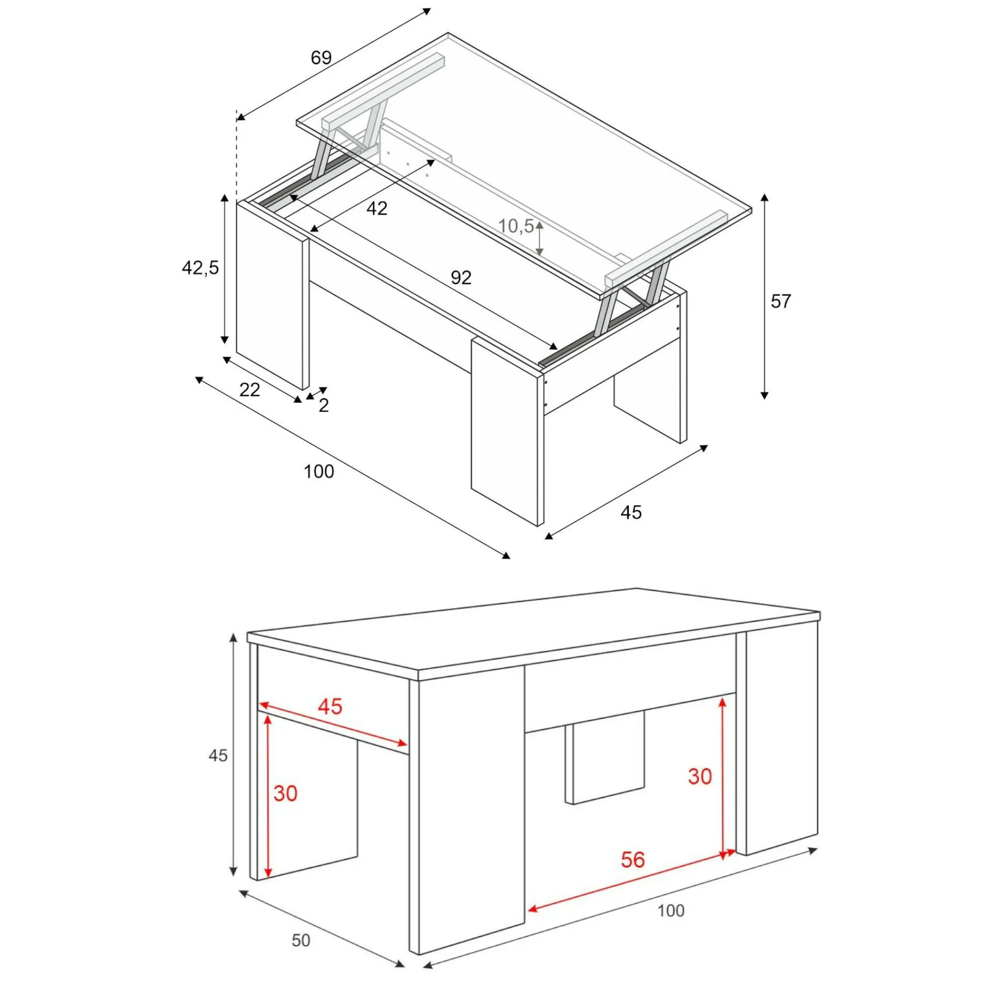 Tavolino da salotto Almas, 100x50h45/56 cm,<Dmora Store
