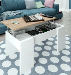 Tavolino da salotto Almas, 100x50h45/56 cm, Bianco e Rovere<Dmora Store