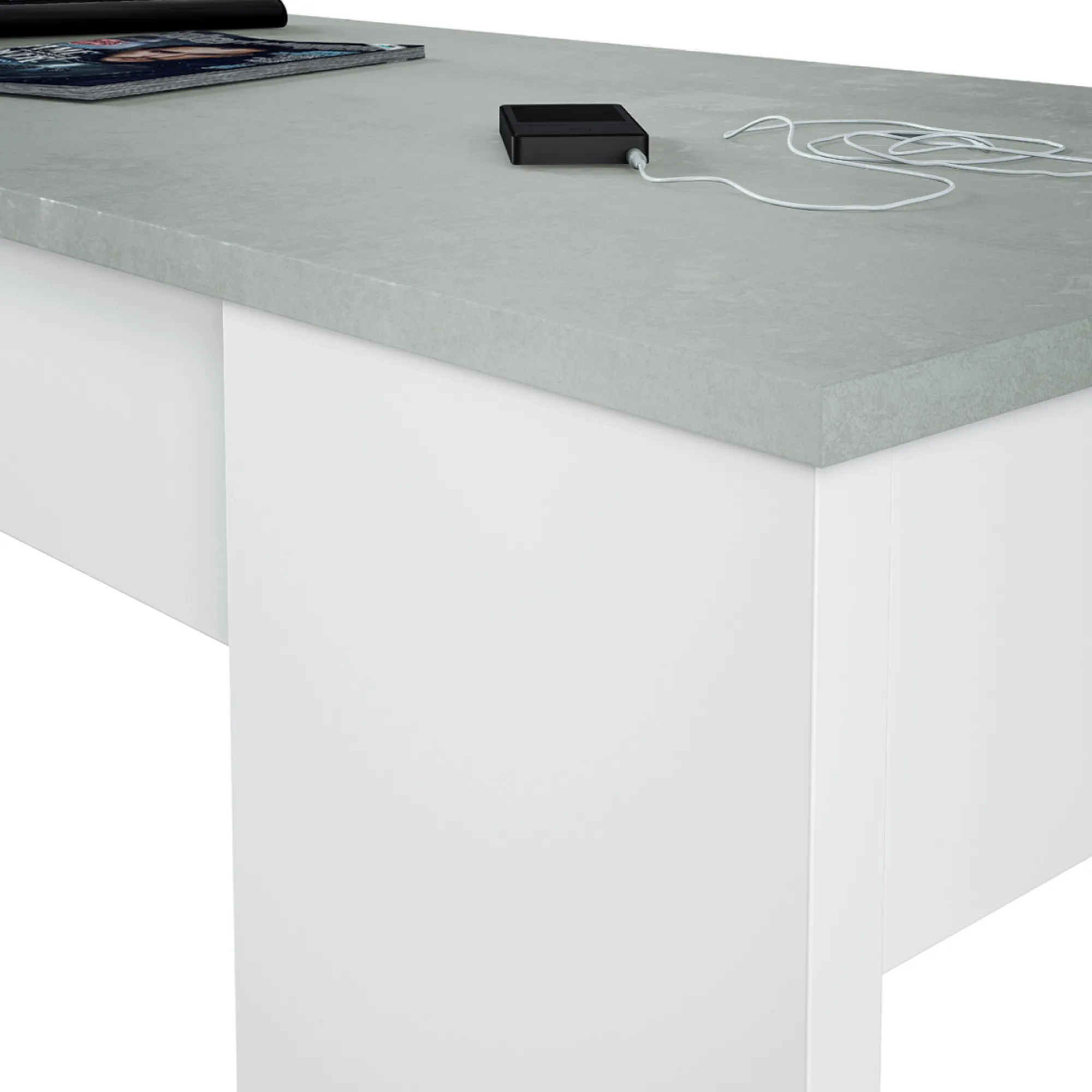 Tavolino da salotto Almas, 100x50h45/56 cm, Bianco e cemento<Dmora Best Sale