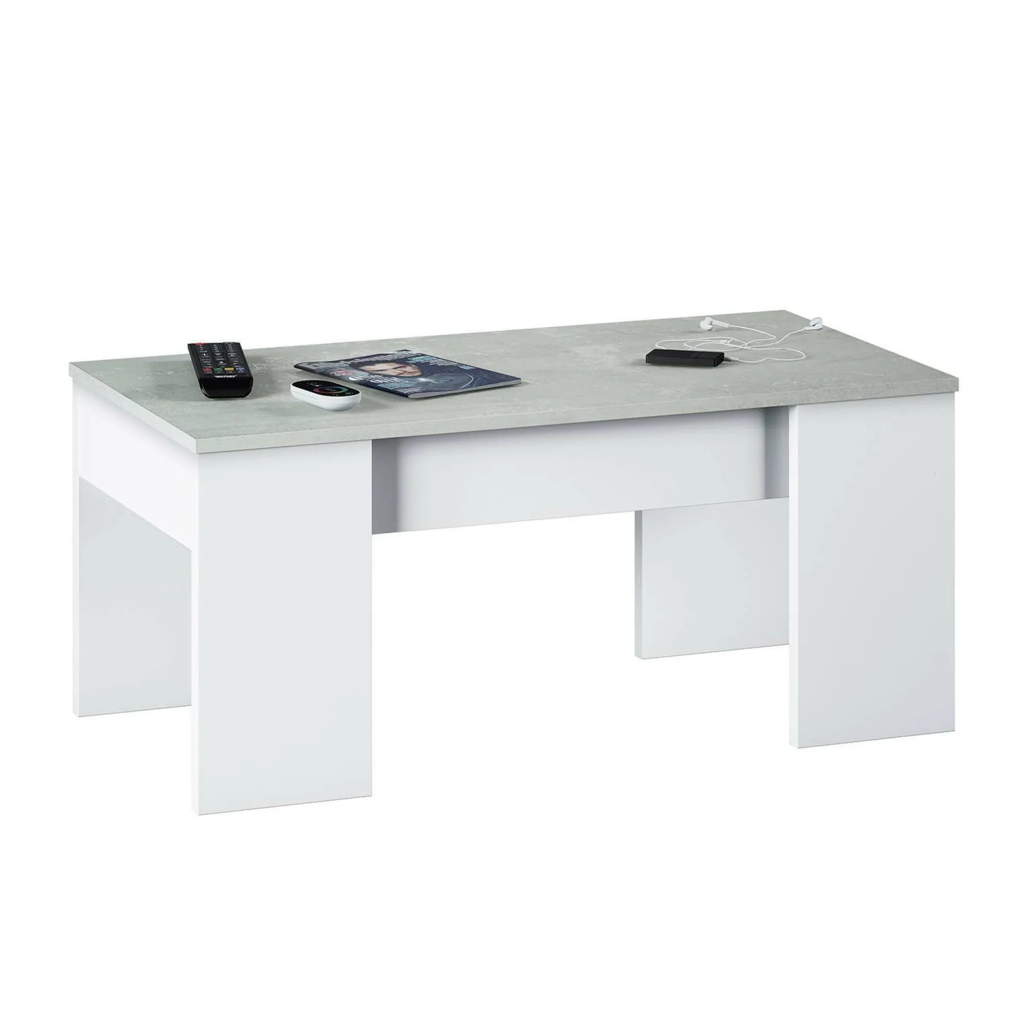 Tavolino da salotto Almas, 100x50h45/56 cm, Bianco e cemento<Dmora Best Sale