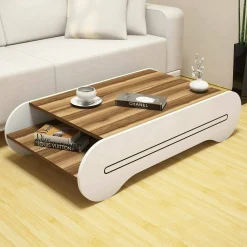 Tavolino da salotto Anz, 120x64h30 cm, Noce e Bianco<Dmora Outlet