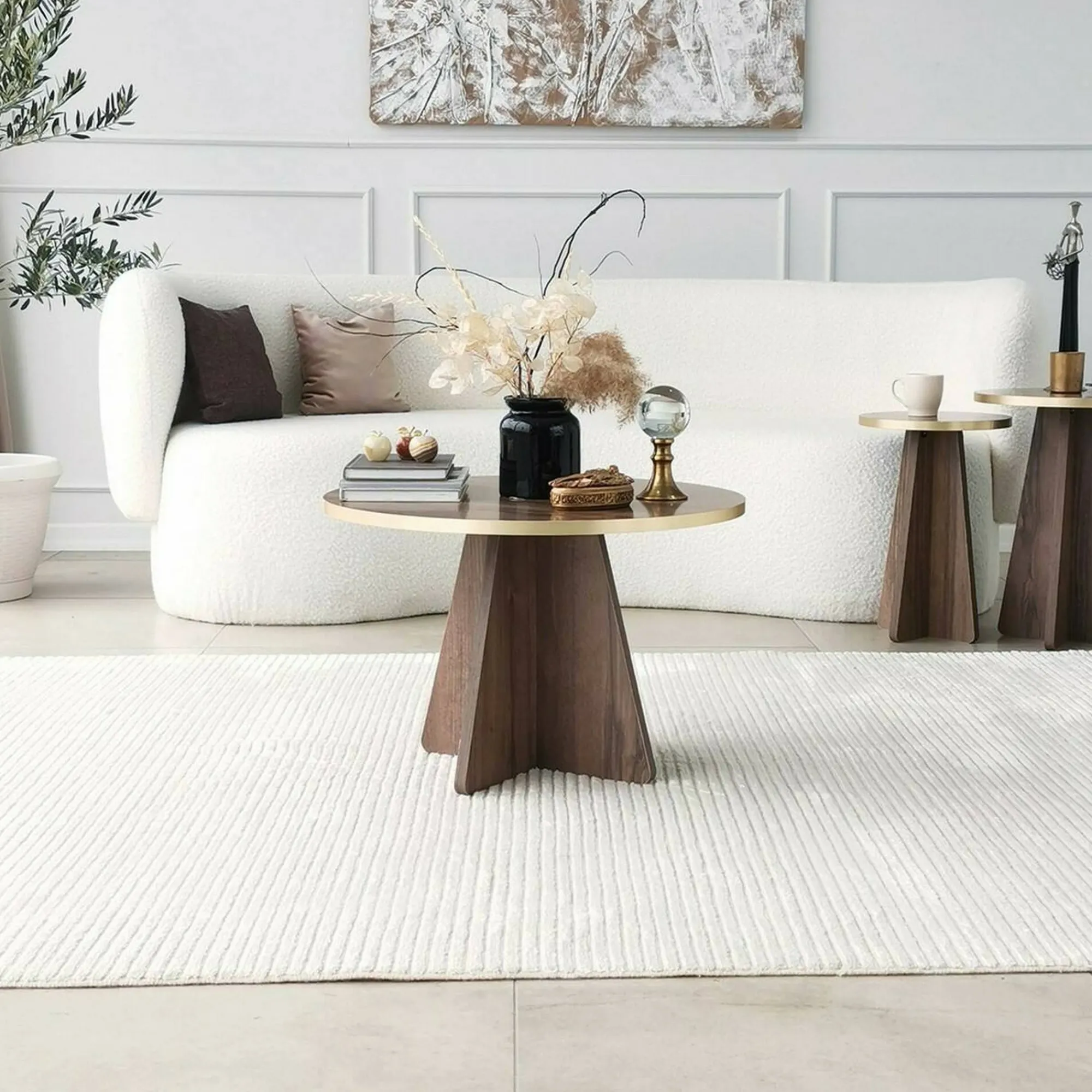 Tavolino da salotto Armanda, 60x60h40 cm, Oro e Noce<Dmora Online