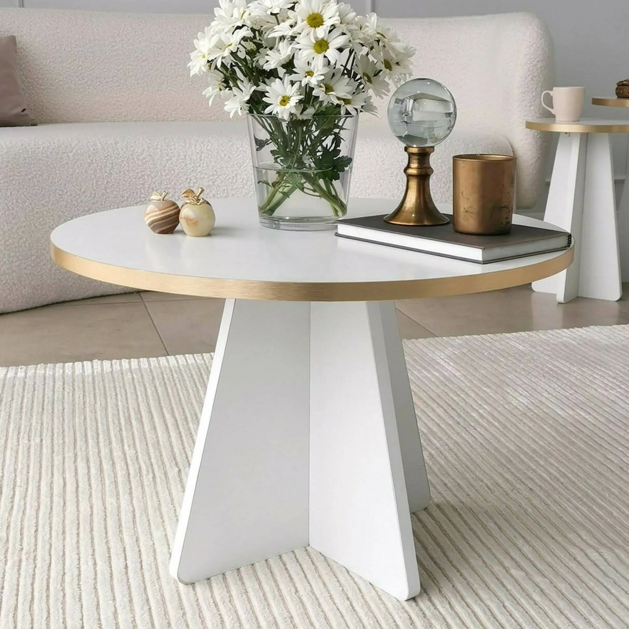 Tavolino da salotto Armanda, 60x60h40 cm, Oro e Bianco<Dmora Store