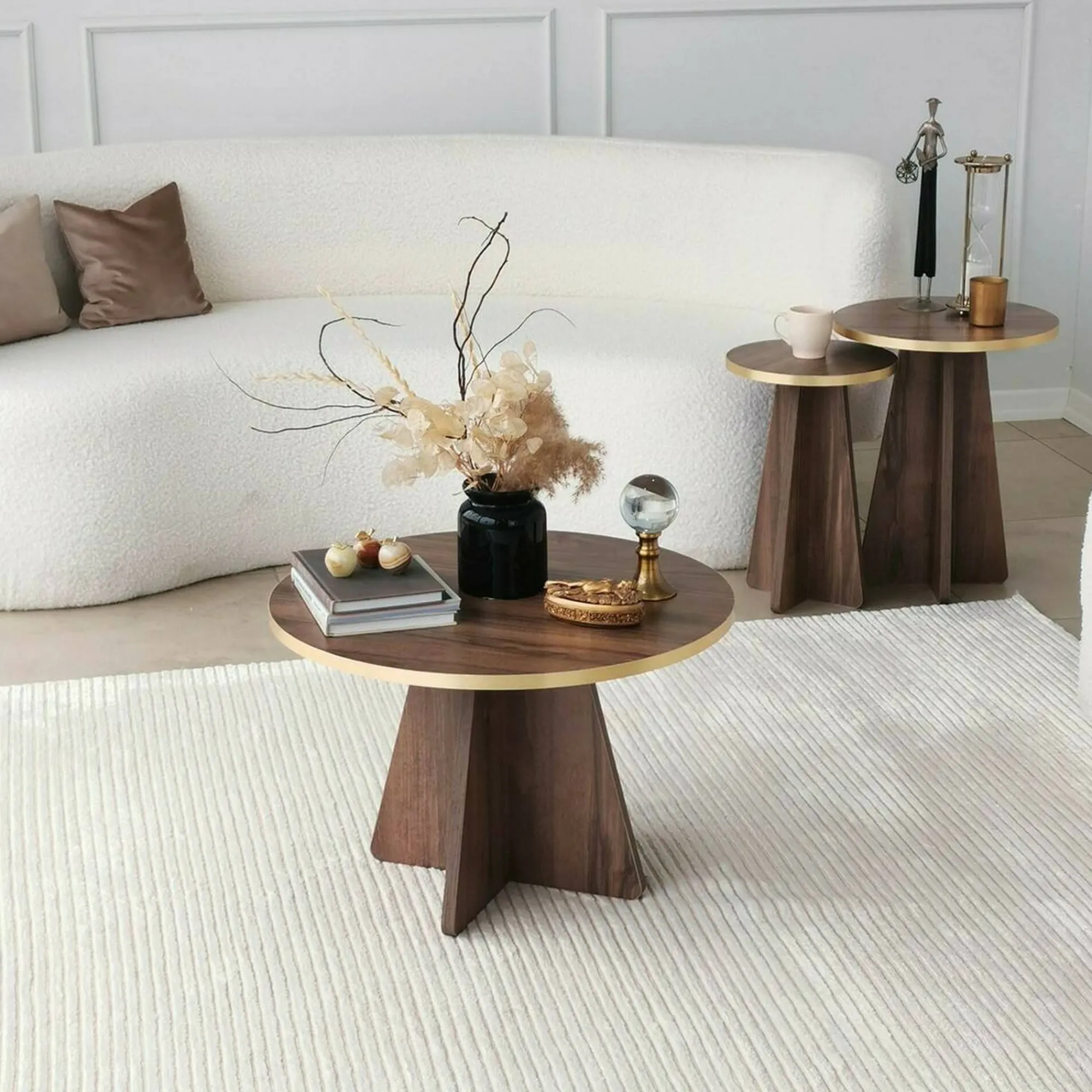 Tavolino da salotto Armanda, 60x60h40 cm, Oro e Noce<Dmora Online