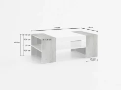 Tavolino da salotto Ashar, cm 110x60h40, Bianco lucido e Cemento<Dmora Hot
