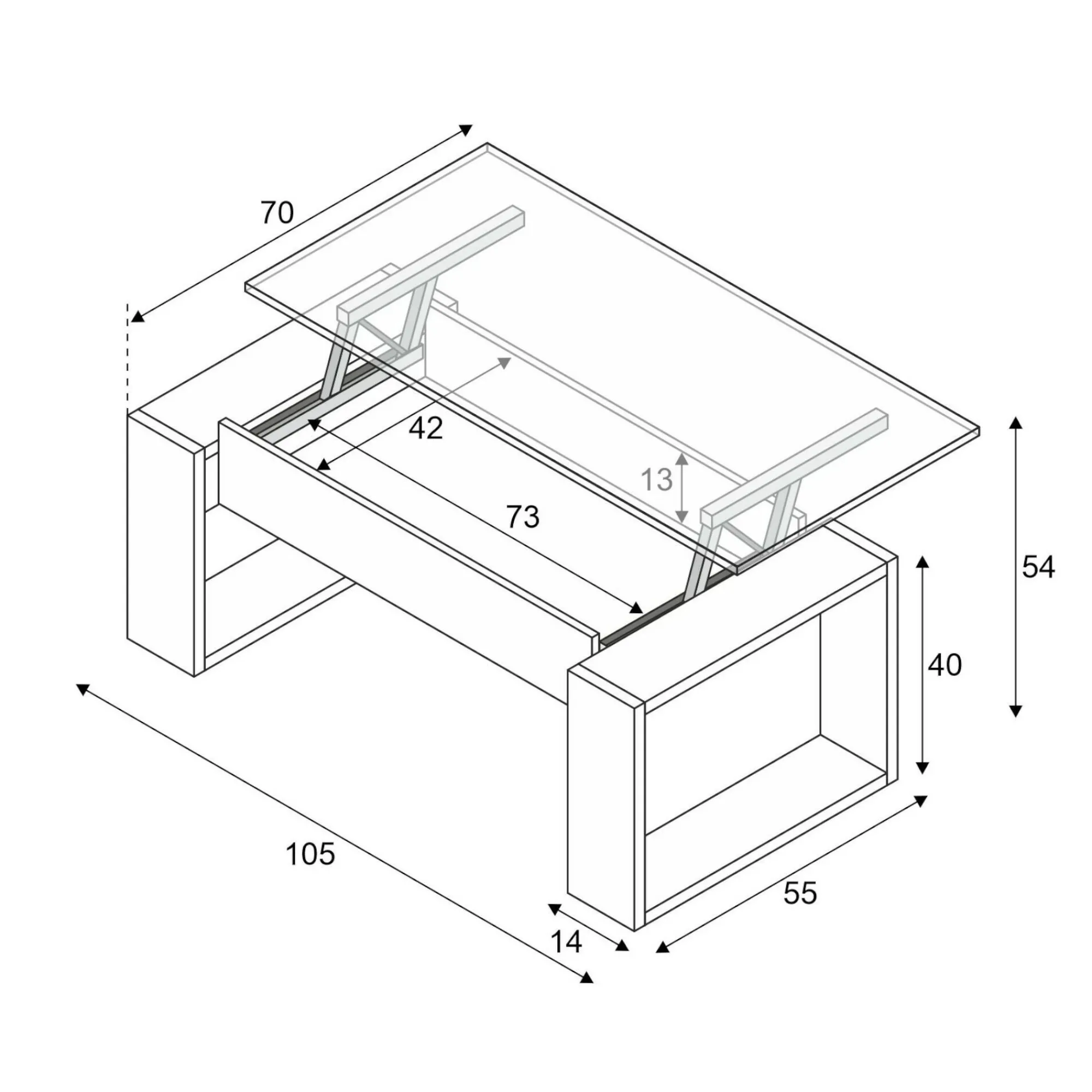 Tavolino da salotto Aspra, 105x55h45/56 cm,<Dmora Store