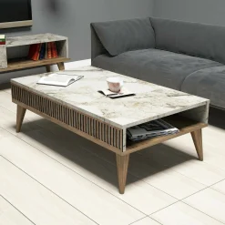 Tavolino da salotto Atrani, 105x60h35 cm, Noce e Bianco<Dmora Outlet