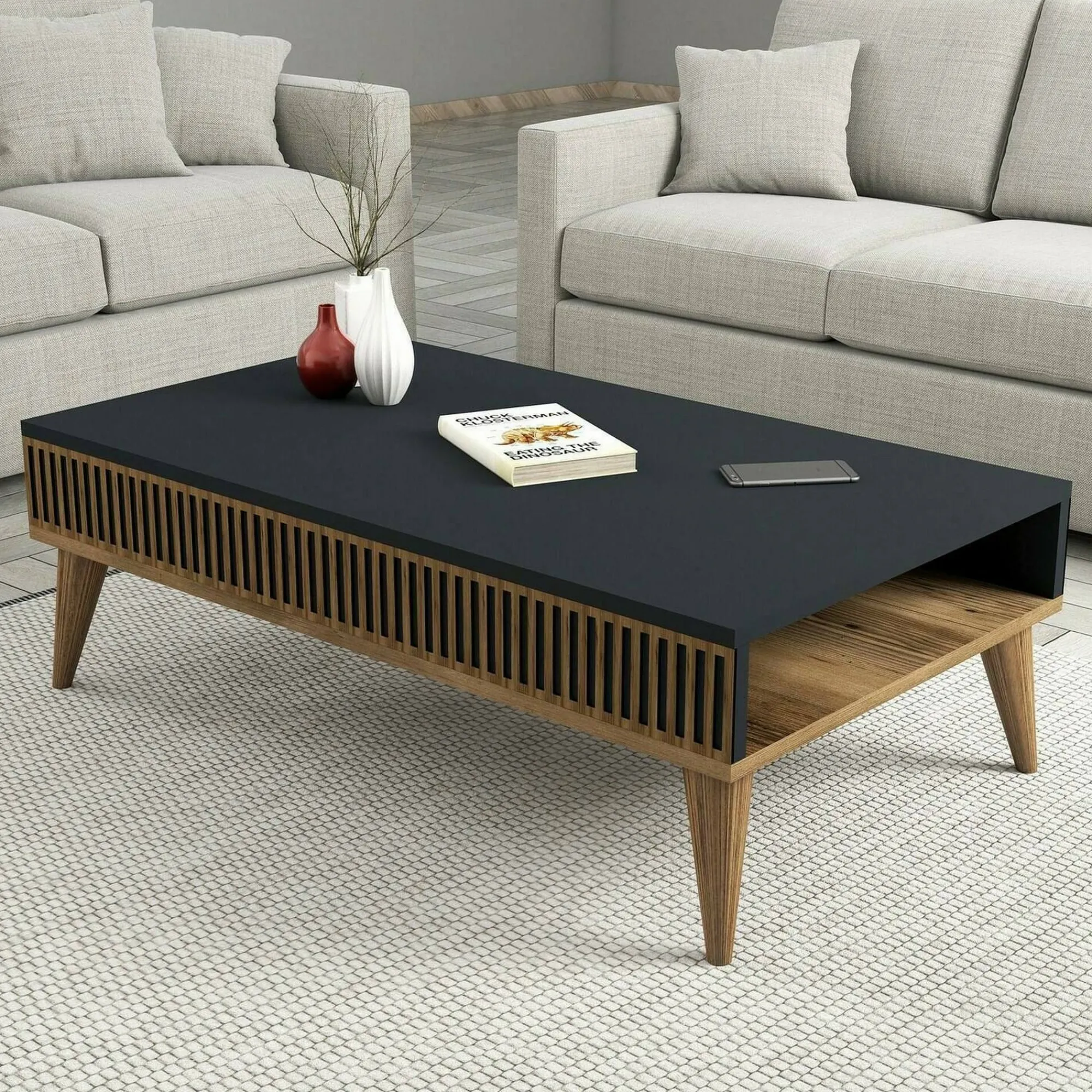 Tavolino da salotto Atrani, 105x60h35 cm, Noce e Antracite<Dmora New