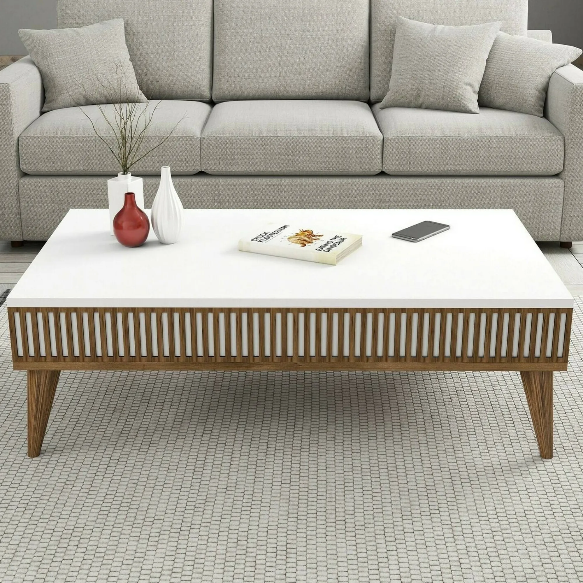 Tavolino da salotto Atrani, 105x60h35 cm, Noce e Bianco<Dmora Outlet