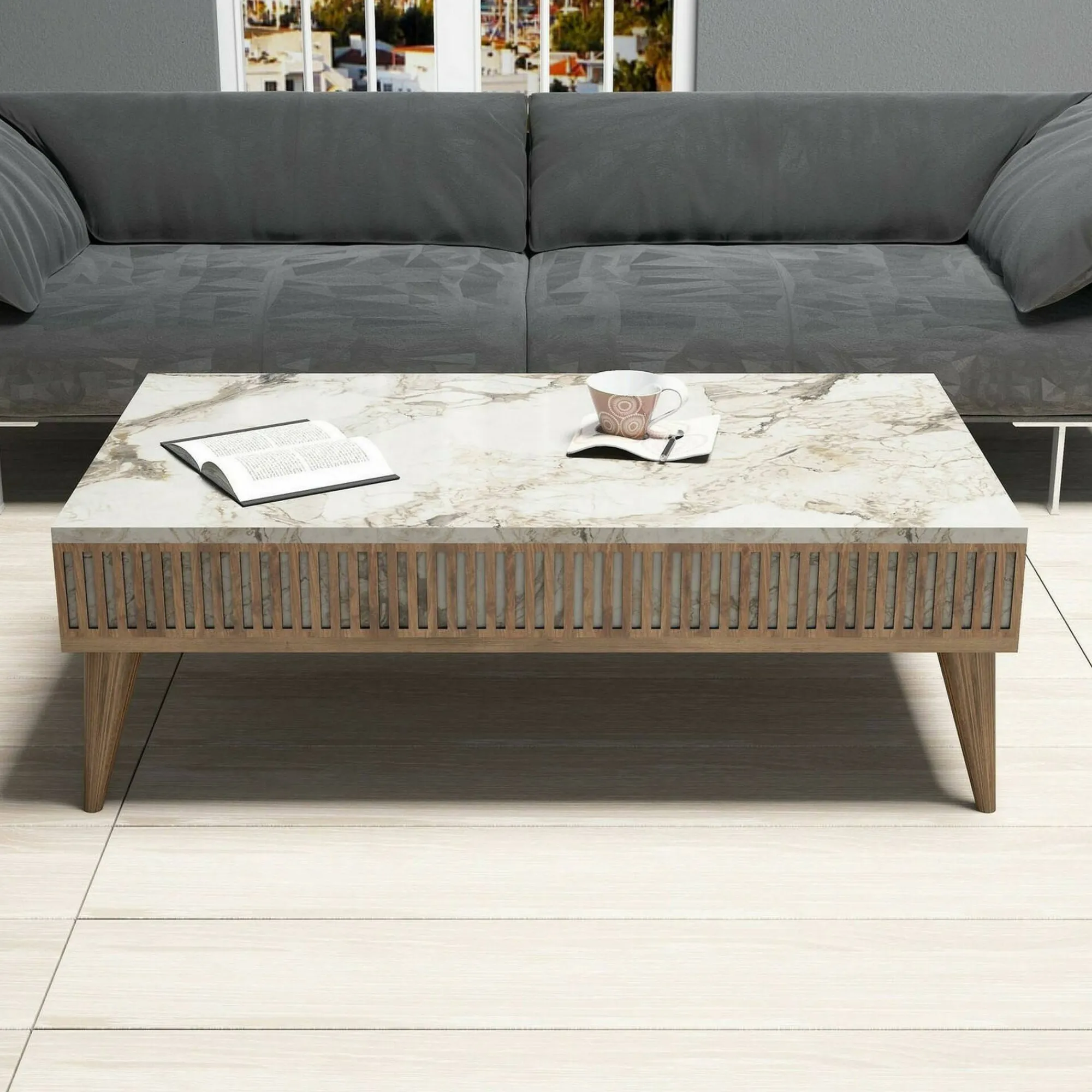 Tavolino da salotto Atrani, 105x60h35 cm, Noce e Bianco<Dmora Outlet