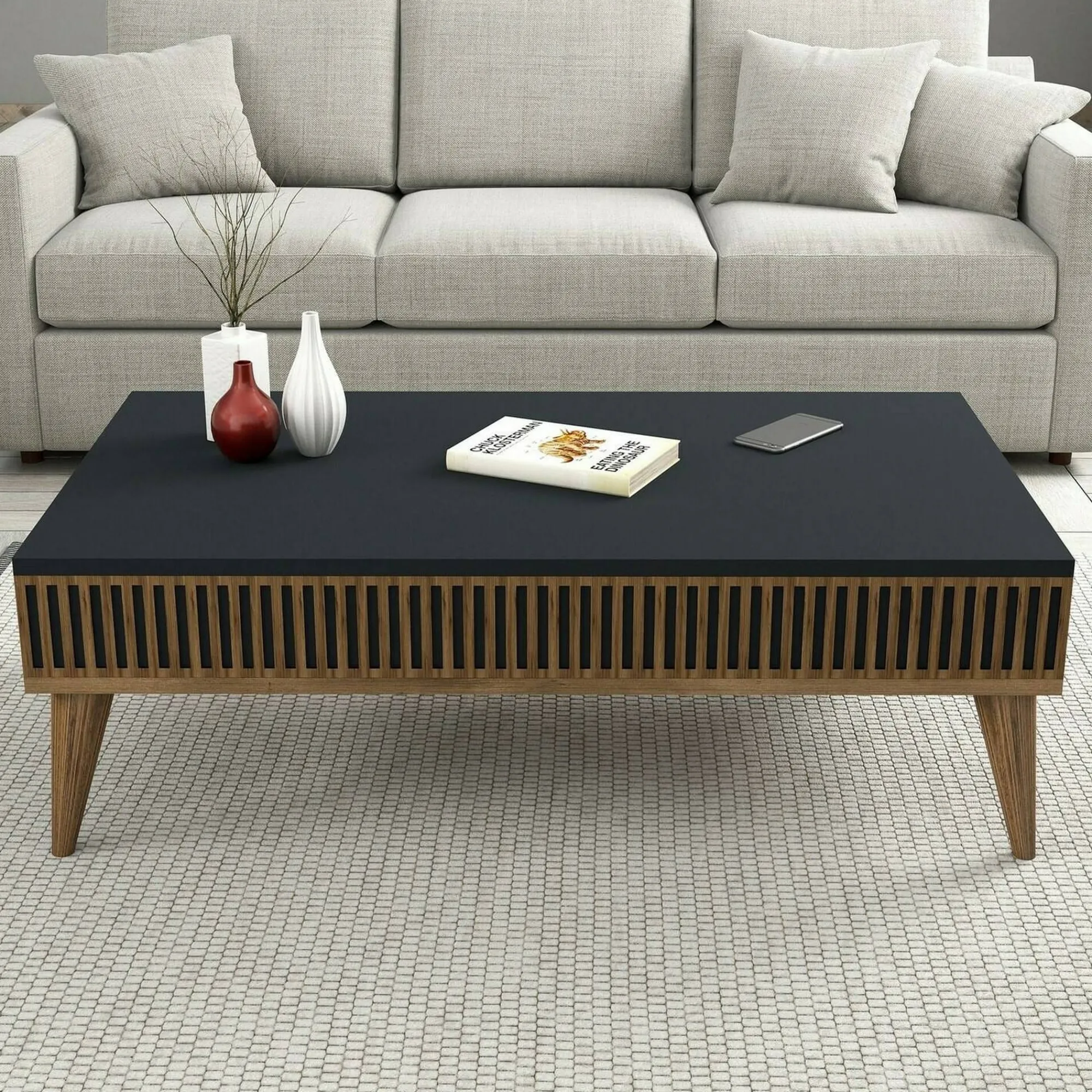 Tavolino da salotto Atrani, 105x60h35 cm, Noce e Antracite<Dmora New