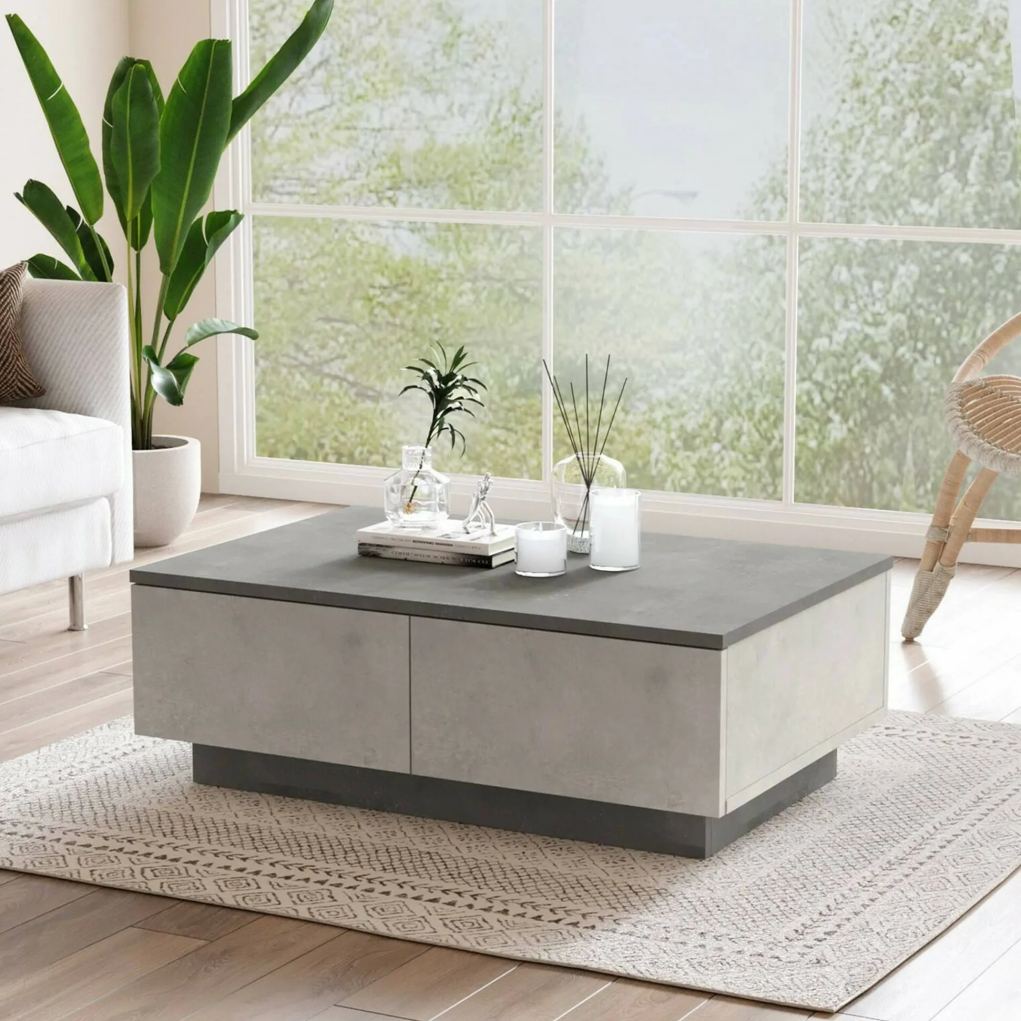 Tavolino da salotto Ay, 90x60h32 cm, Argento e Antracite<Dmora Best
