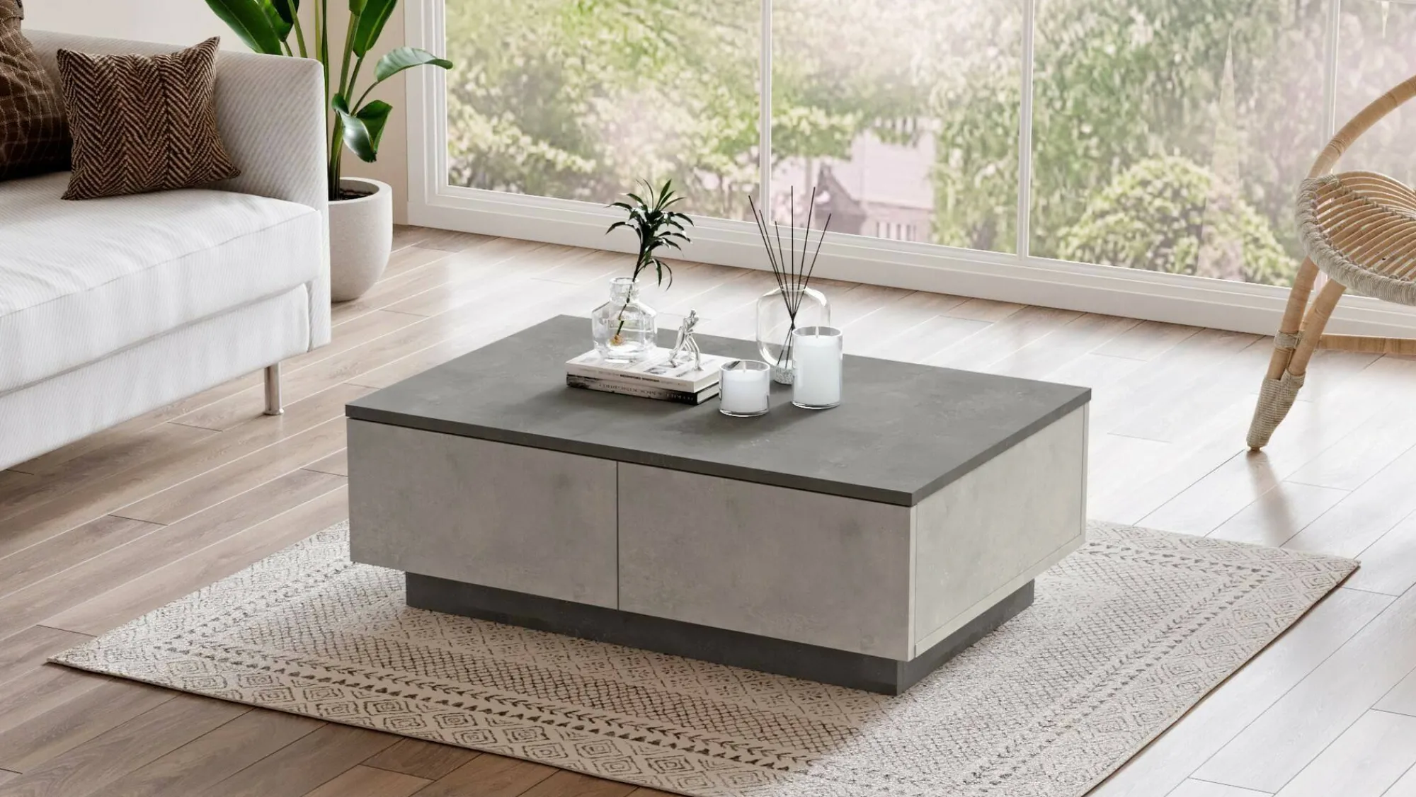 Tavolino da salotto Ay, 90x60h32 cm, Argento e Antracite<Dmora Best