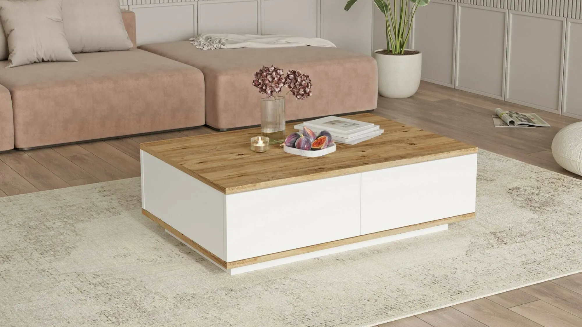 Tavolino da salotto Babila, 90x60h29 cm, Quercia e Bianco<Dmora Flash Sale