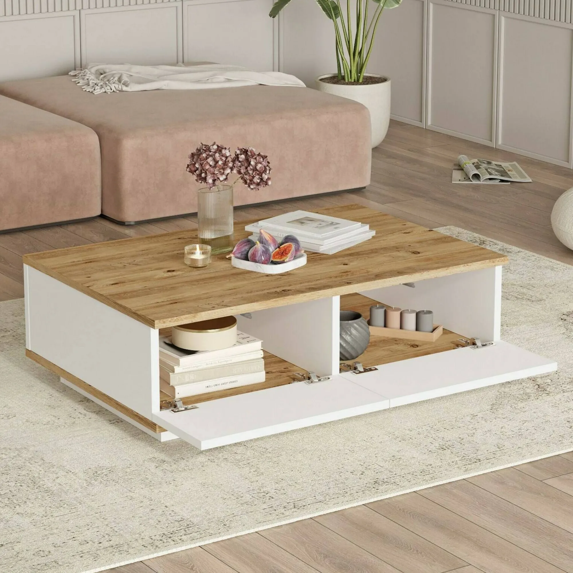 Tavolino da salotto Babila, 90x60h29 cm, Quercia e Bianco<Dmora Flash Sale