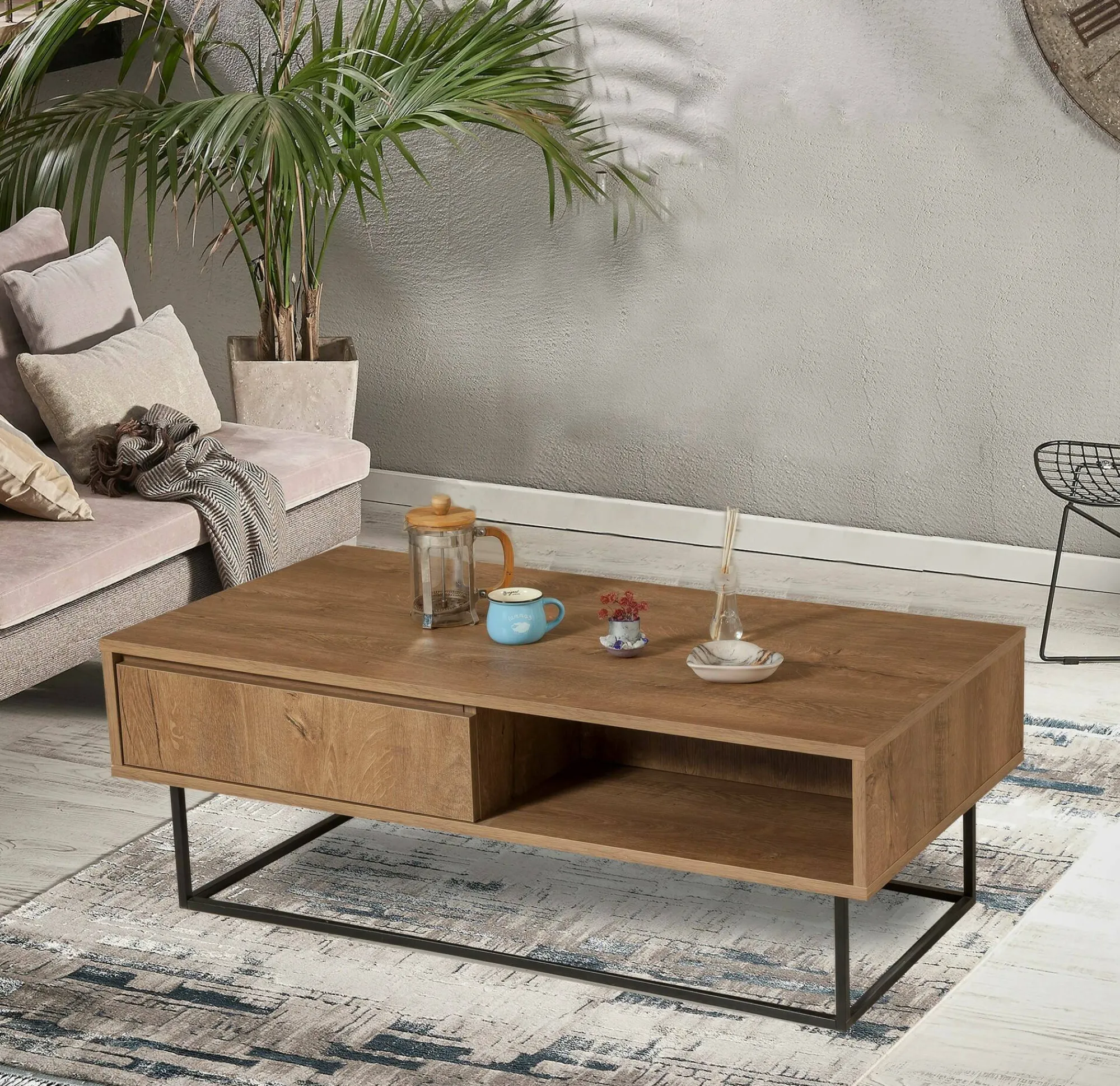 Tavolino da salotto Bard, 120x60h43 cm, Noce e Nero<Dmora Flash Sale