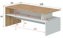 Tavolino da salotto Bartolomea, 100x50h43 cm, Rovere Nodi e Bianco lucido<Dmora Flash Sale