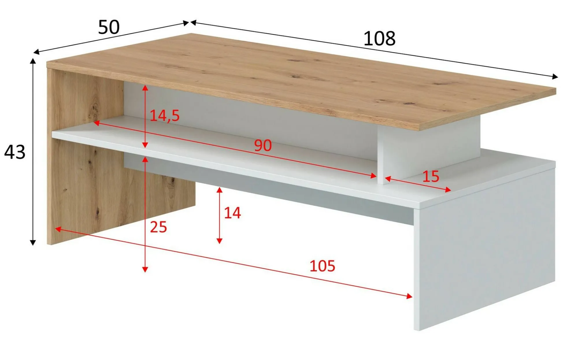 Tavolino da salotto Bartolomea, 100x50h43 cm, Rovere Nodi e Bianco lucido<Dmora Flash Sale
