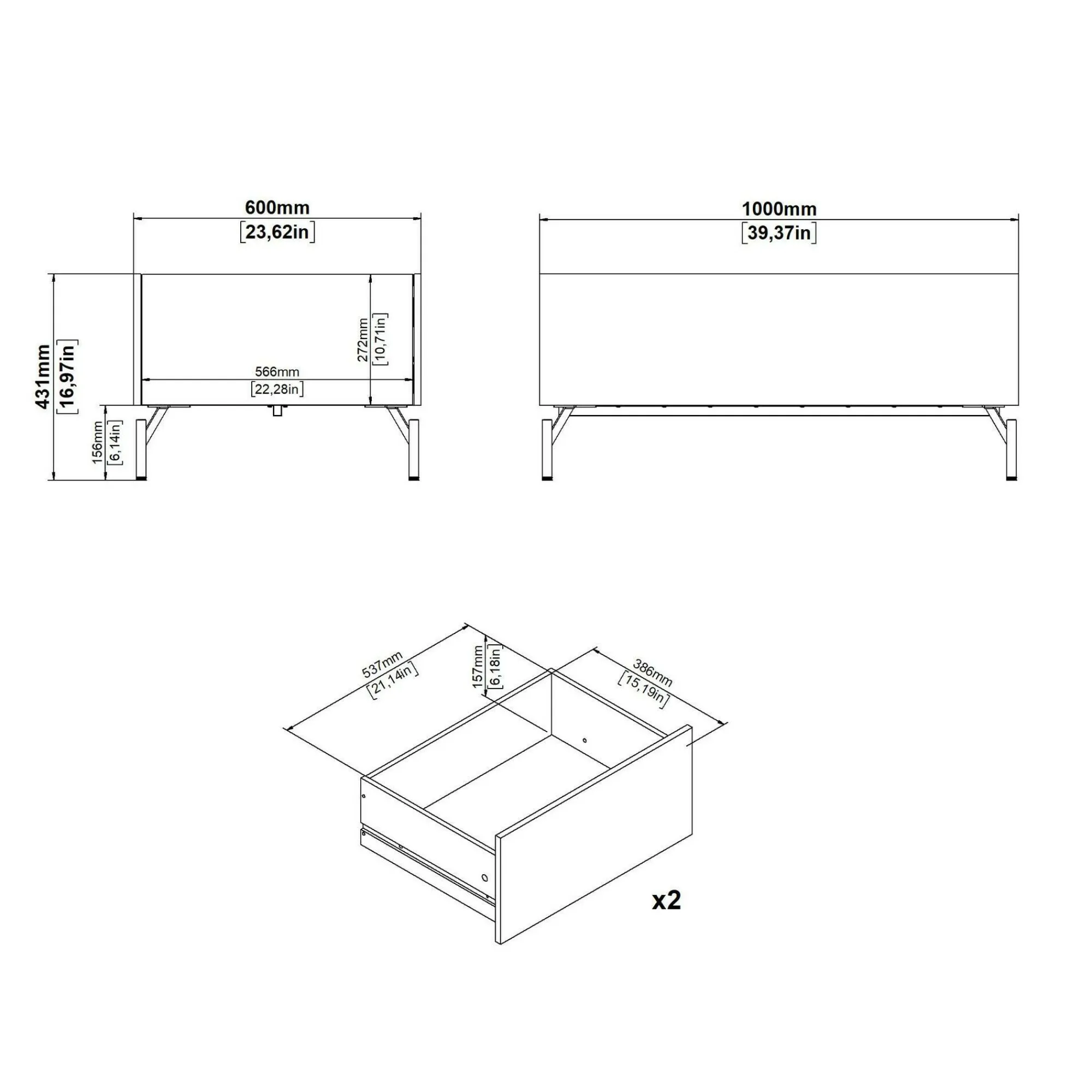 Tavolino da salotto Bijli, 60x100 h43 cm, Quercia e Nero<Dmora Shop