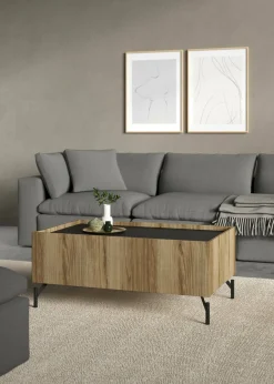 Tavolino da salotto Bijli, 60x100 h43 cm, Quercia e Nero<Dmora Shop