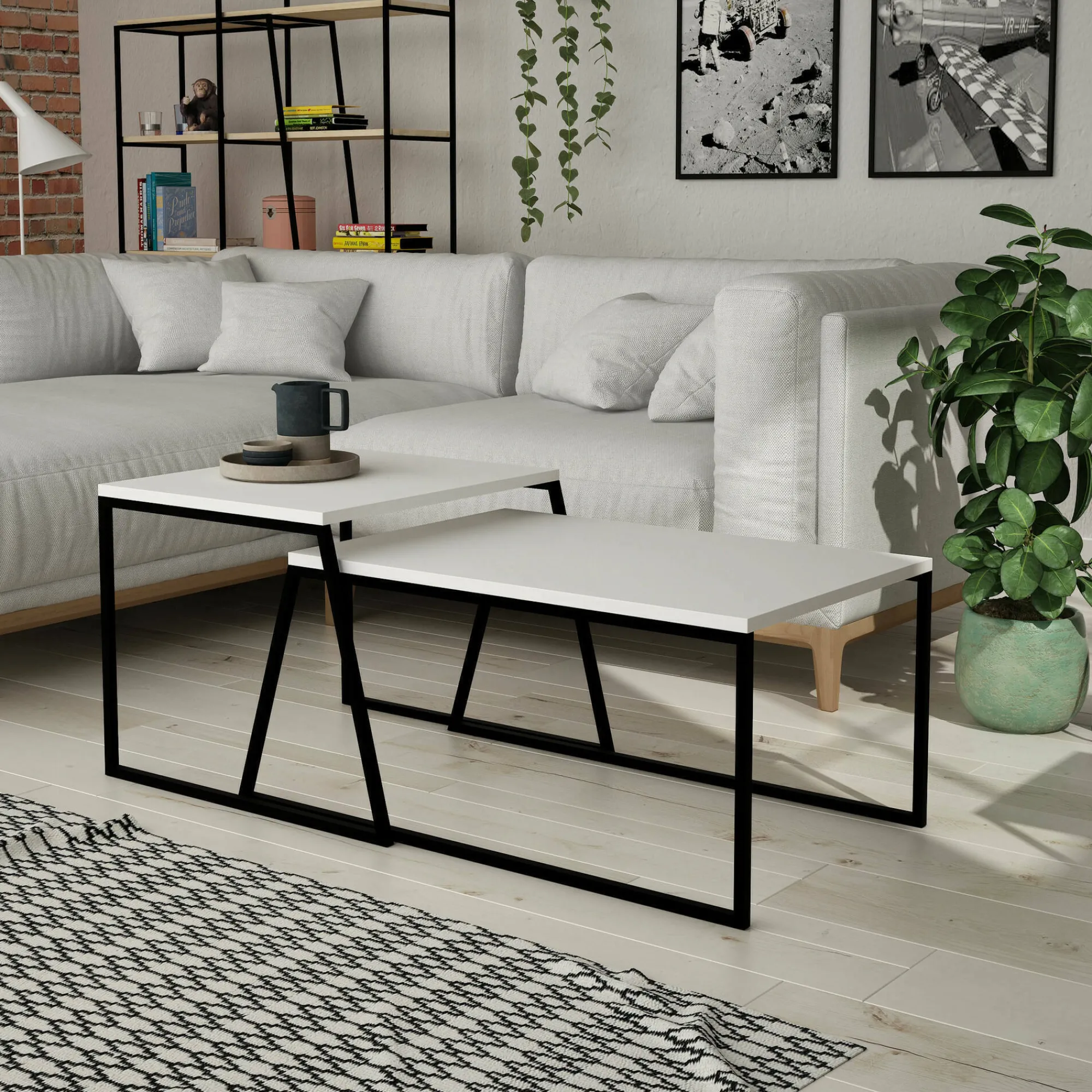 Tavolino da salotto Dbassin, 88x50 h38 cm, Bianco e Nero<Dmora Shop