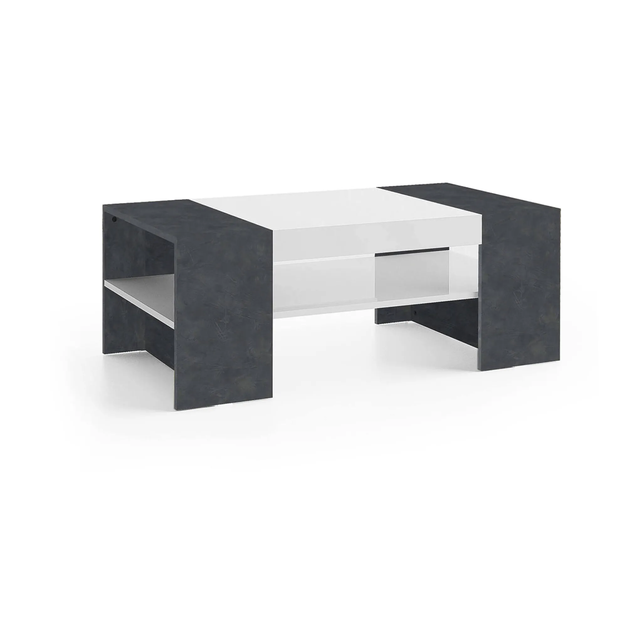 Tavolino da salotto Dfort, cm 110x60h40, Bianco lucido e Ardesia<Dmora Outlet