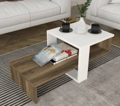 Tavolino da salotto Dfrancescomarianav, 40x44 h33 cm, Bianco e Noce<Dmora Fashion