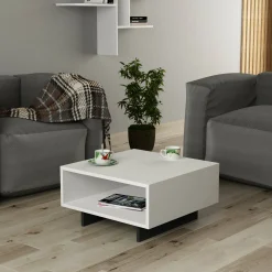 Tavolino da salotto Dlucchett, 60x60 h32 cm, Bianco e Antracite<Dmora Sale