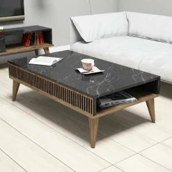 Tavolino da salotto Dmaie, 105x60 h35 cm, Noce e Nero<Dmora Discount