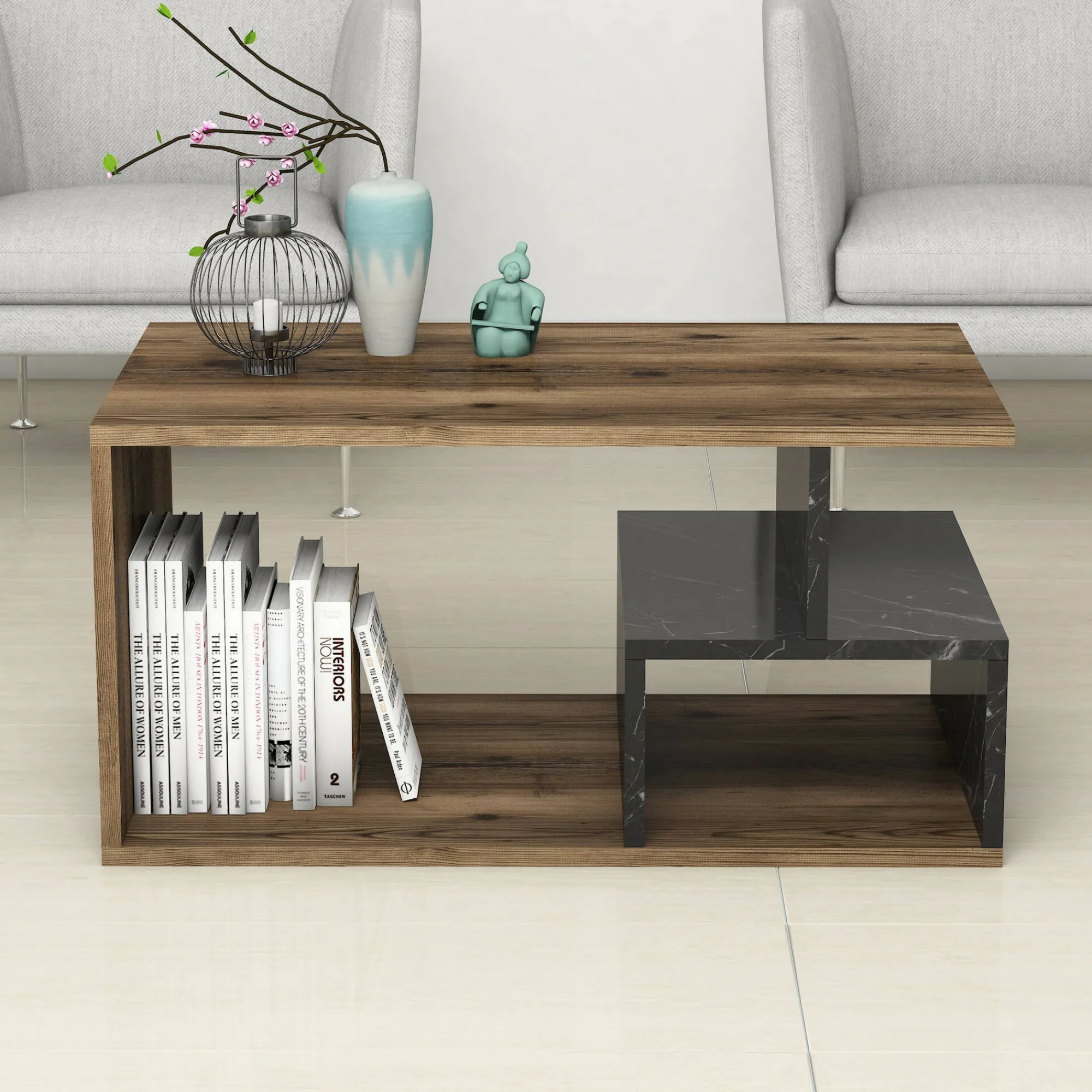 Tavolino da salotto Dmontefusc, 90x42 h54 cm, Marrone e Grigio<Dmora Fashion