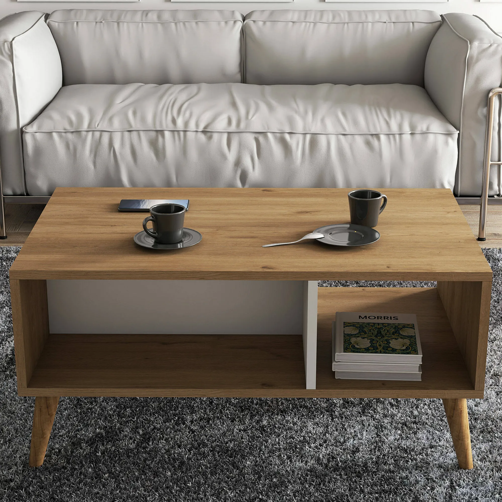 Tavolino da salotto Dnapolitan, 90x42 h54 cm, Quercia e Bianco<Dmora Discount
