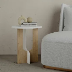 Tavolino da salotto Dpa, 40x40h47 cm, Bianco e Rovere<Dmora Fashion