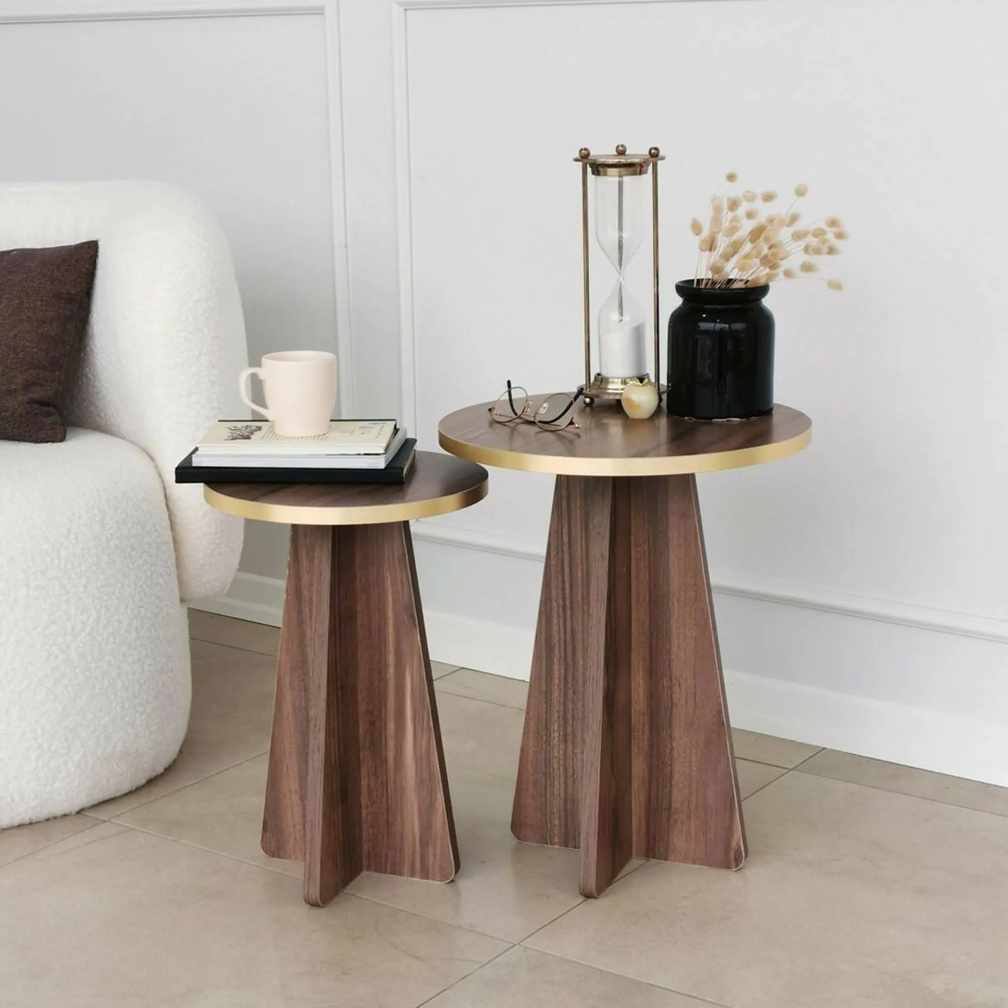 Tavolino da salotto Dpergolizz, 40x40 h50 cm, Oro e Noce<Dmora New