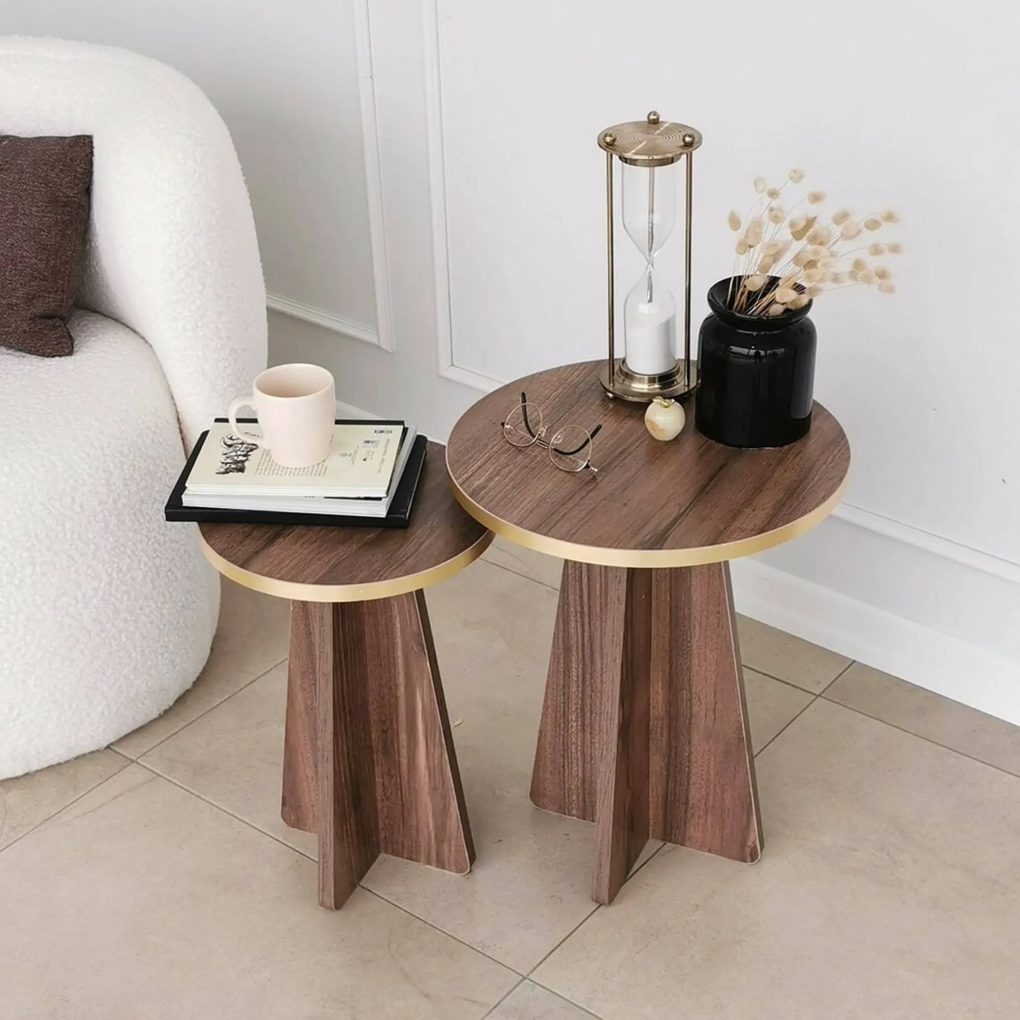 Tavolino da salotto Dpergolizz, 40x40 h50 cm, Oro e Noce<Dmora New