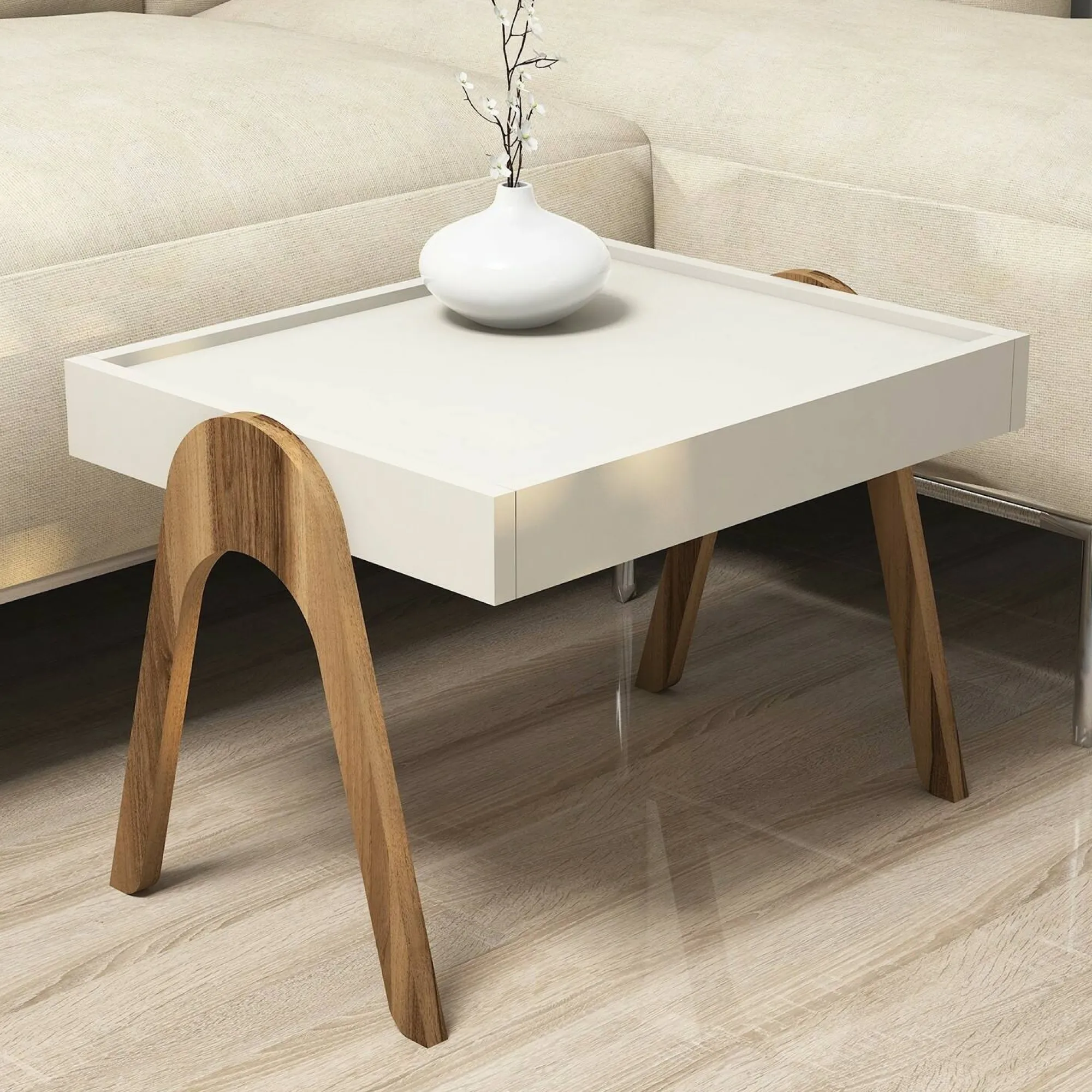 Tavolino da salotto Dpisciott, 54x40 h64 cm, Noce e Crema<Dmora Best Sale