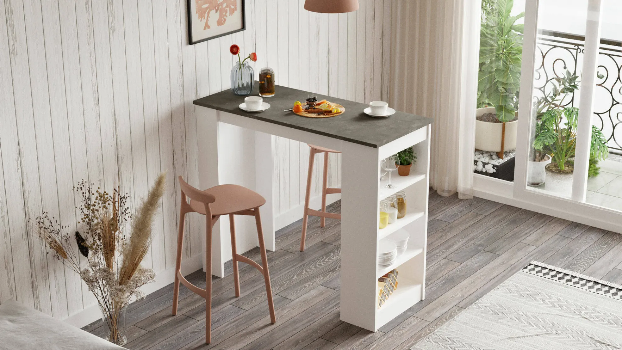 Tavolino da salotto Dportanov, 120x52 h102 cm, Bianco e Grigio<Dmora Hot