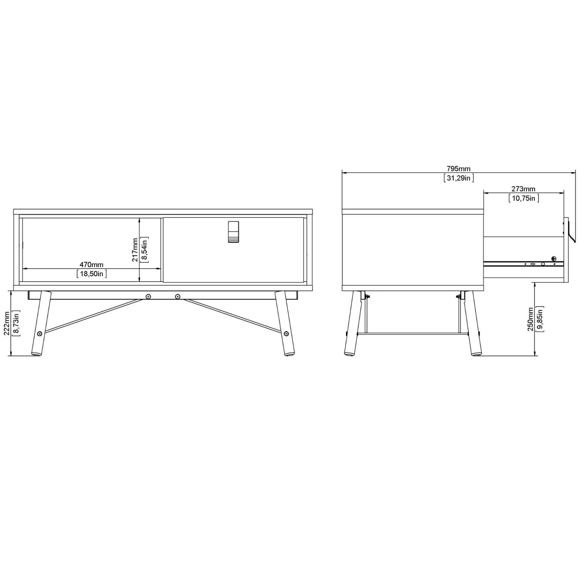 Tavolino da salotto Dvalot, 48x102 h50 cm, Nero e Noce<Dmora Online