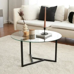 Tavolino da salotto Esperia, 75x75h42 cm, Nero e Trasparente<Dmora Cheap
