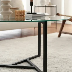 Tavolino da salotto Esperia, 75x75h42 cm, Nero e Trasparente<Dmora Cheap