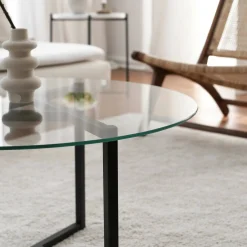 Tavolino da salotto Esperia, 75x75h42 cm, Nero e Trasparente<Dmora Cheap