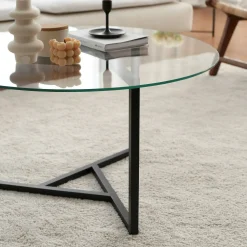 Tavolino da salotto Esperia, 75x75h42 cm, Nero e Trasparente<Dmora Cheap