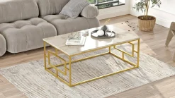 Tavolino da salotto Franca, 100x60h40 cm, Bianco Marmo e Oro<Dmora Outlet